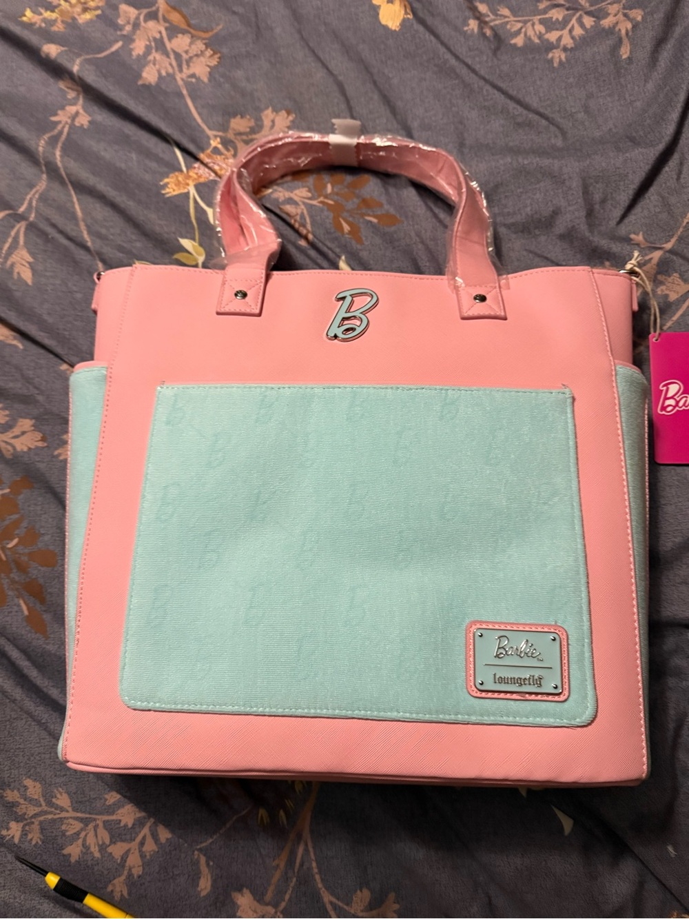 Loungefly Pink and Mint Barbie Canvas Crossbody Tote